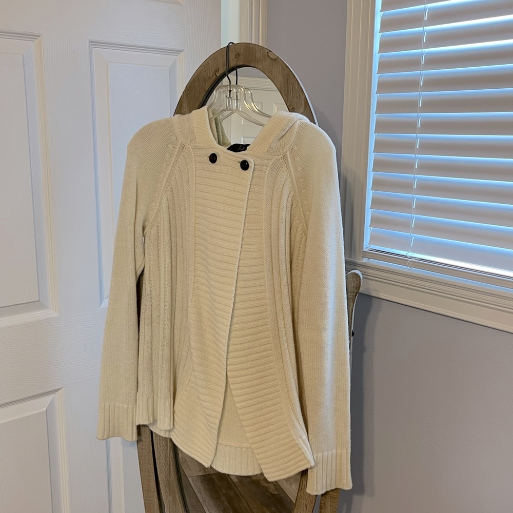 White knit cardigan.